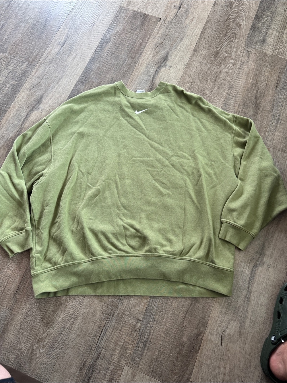 Nike women’s Olive Crewneck Sweatshirt with White Swoosh